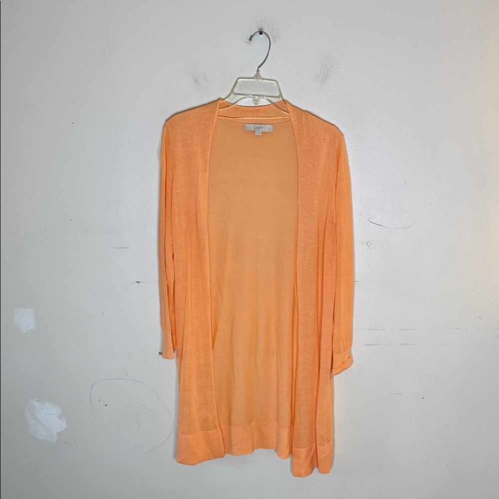LOFT Peach / Orange Open Front Long Lightweight Cardigan Size Small